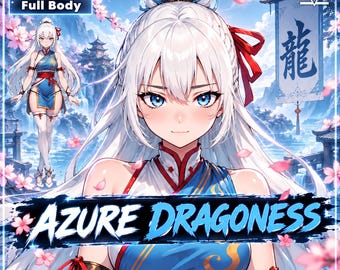 Gotowy model VTuber - Azure Dragoness Girl dla studia VTube jako niebiesko-biało-czerwony model VTuber Martial Girl Live2D
