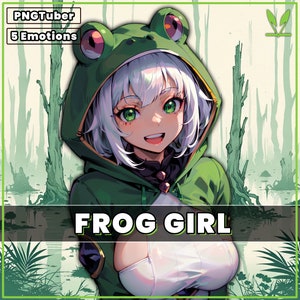 PNGTuber - Cute Frog Girl | 5 Expressions | premade animal pngtuber girl png model assets tuberdesigns veadotube