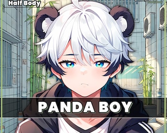 Panda Boy VTuber Model – Half Body Live2D, Custom Colors