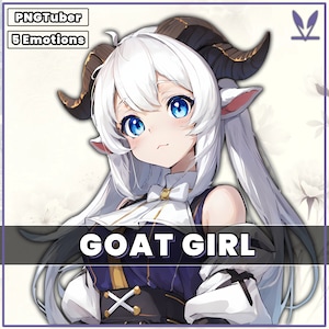 PNGTuber Goat Girl 2D premade model with 5 Emotions for live streaming | Veadotube | Blue | Cute | Ram | Twitch | png tuber farm