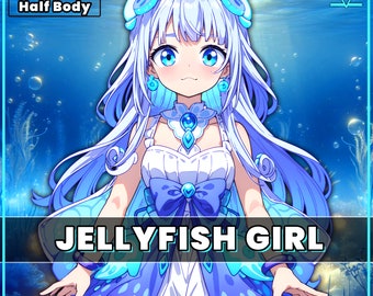 VTuber - Jellyfish Girl for vtube studio as a cute blue and white half body vtuber animal fish girl live2d model