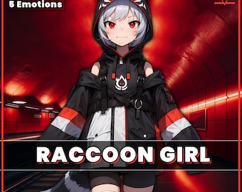 Raccoon Dog Girl PNGTuber Model | 5 Emotions, Animated