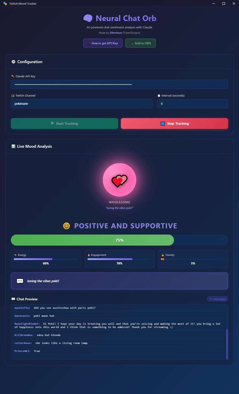 Twitch Overlay Chat Sentiment Tracker AI Tool for Streamers Vtuber Mood ...