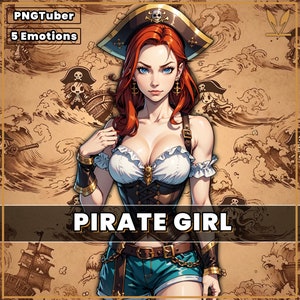 PNGTuber Pirate Girl with 5 Emotions 2d premade pngtuber girl png model asset tuberdesigns for veadotube
