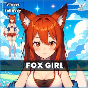 VTuber - Red Fox Girl for vtube studio as a cute ginger, red full body vtuber animal anime girl live2d model