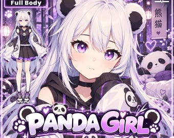 Färdig Live2d VTuber-modell - Pandaflicka för vtube studio som en söt lila, vit helkroppsdjurshona vtuber