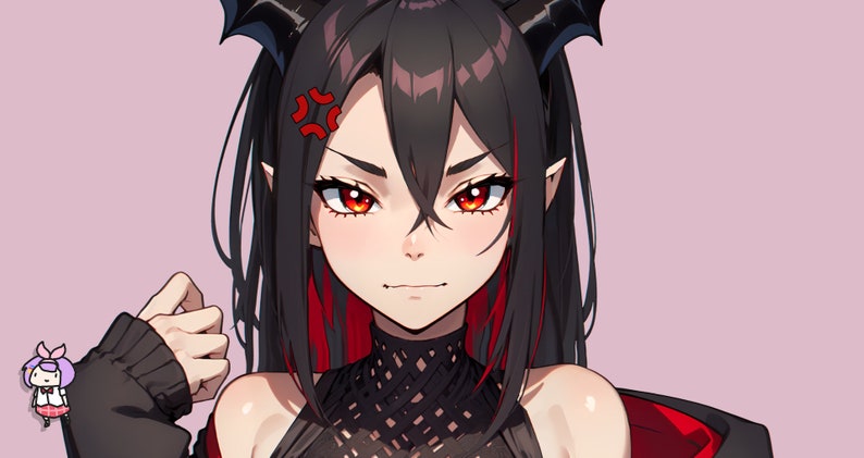 VTuber - Mörk Succubusflicka för vtube studio som en het svart, röd helkropps vtuber demon goth tjej live2d-modell bild 7