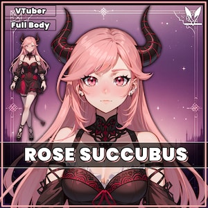 VTuber - Rose Succubus Girl for vtube studio as a cute Pink, Red full body vtuber demon goth girl live2d model