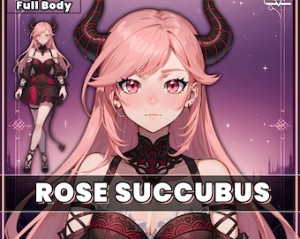 VTuber - Rose Succubus Girl for vtube studio as a cute Pink, Red full body vtuber demon goth girl live2d model