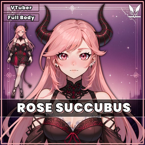 VTuber - Rose Succubus Girl for vtube studio as a cute Pink, Red full body vtuber demon goth girl live2d model