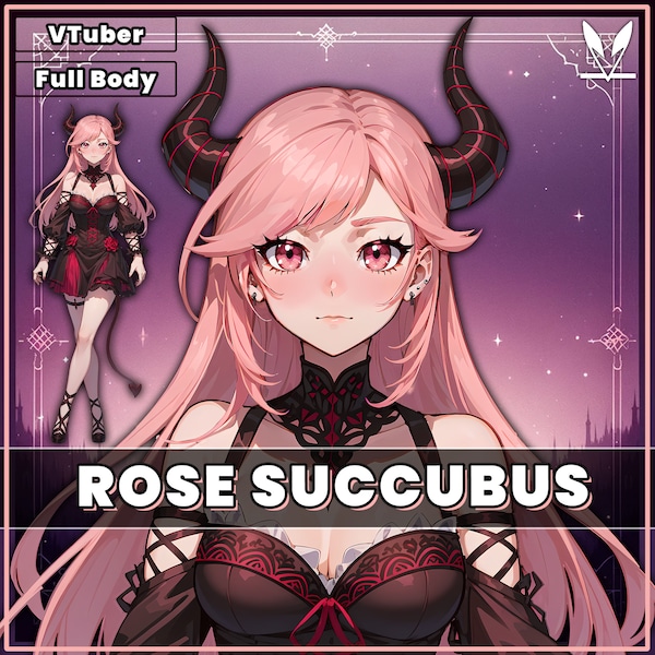 VTuber - Rose Succubus Girl for vtube studio as a cute Pink, Red full body vtuber demon goth girl live2d model