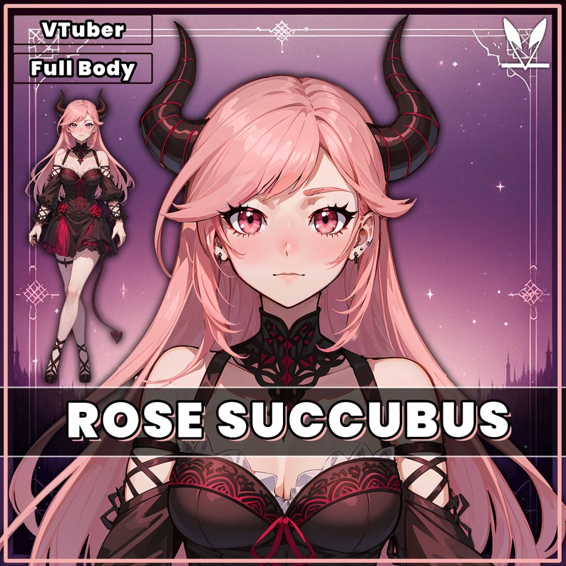 VTuber - Rose Succubus Girl for vtube studio as a cute Pink, Red full body vtuber demon goth girl live2d model image 1