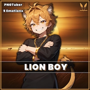 PNGTuber Lion Boy 2D premade model with 5 Emotions for streaming | Veadotube | Animal | male animated pngtuber