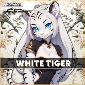 PNGTuber Furry white tiger girl with 5 Emotions animal premade pngtuber girl png model asset tuberdesigns