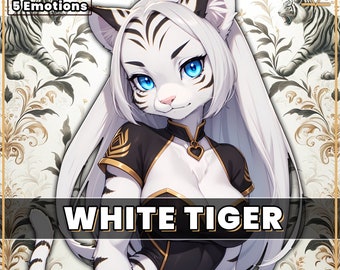 Furry White Tiger Girl PNGTuber Model with 5 Emotions