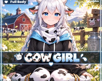 Cow Girl VTuber Model – White & Blue, Full Body, Live2D