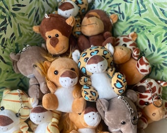 Mini Jungle Animal Keychains Party Favors Set of 12 — Lion Elephant Giraffe Tiger — Safari Birthday Goody Bag Stuffers