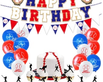 Honkbal verjaardagsfeestje decoraties set — Happy Birthday banner ballonnen slinger cupcake kaarten — Honkbal thema decorset