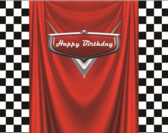 Race Car Party Backdrop 5x7ft Vinyl — Checkered Flag Birthday Photo Background — Racing Theme Party Decoration Free Shipping