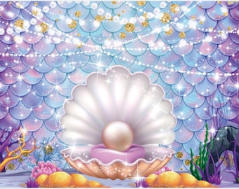 Mermaid Party Backdrop 5 x 7 ft Vinyl — Unter dem Meer Geburtstag Foto Hintergrund — Kleine Meerjungfrau Party Dekoration Ösen inklusive