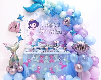Mermaid Tail Balloon Arch Kit 50 Pieces — Pink Blue Pearl Shell Star Fin Balloons — Under the Sea Birthday Party Decoration