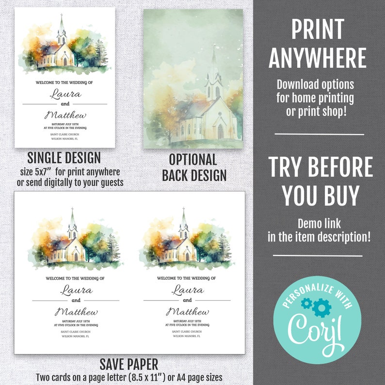 Editable Church Wedding Invitation Printable Chapel Invite - Etsy