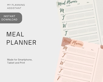 Meal Planner Printable, Meal Planner Template, Meal Planner Digital, Food Journal, Meal Tracker, Weekly Food Diary