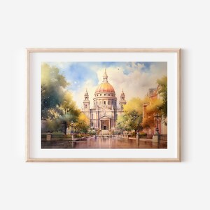 Cathedral Painting, Church Wall Art, Farmhouse Wall Décor, Religious Art, Watercolor Church, Cathedral, Christian Art, Instant Download