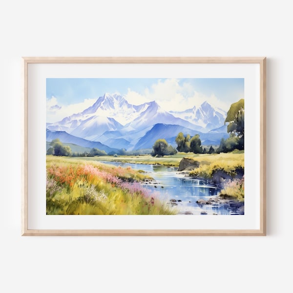 The Andes Mountain Art, Mountain Painting, Country Landscape Painting, Wall Art Digital Print, Art Prints, Travel Gifts, Instant Download