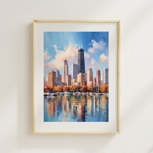 Chicago Skyline Painting, Wall Art, Wall Art Digital Print, Travel Prints, Art Prints, Travel Gifts, Instant Download