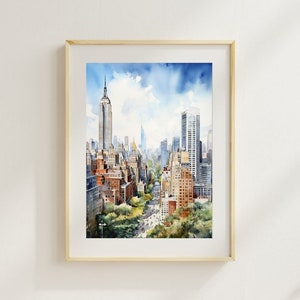 New York City Skyline Painting, Wall Art, Wall Art Digital Print, Travel Prints, Art Prints, Travel Gifts, Instant Download
