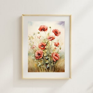 Poppy Flower Print, Poppy Art, Vintage Wall Art, Poppy Print, Botanical Art, Instant Download