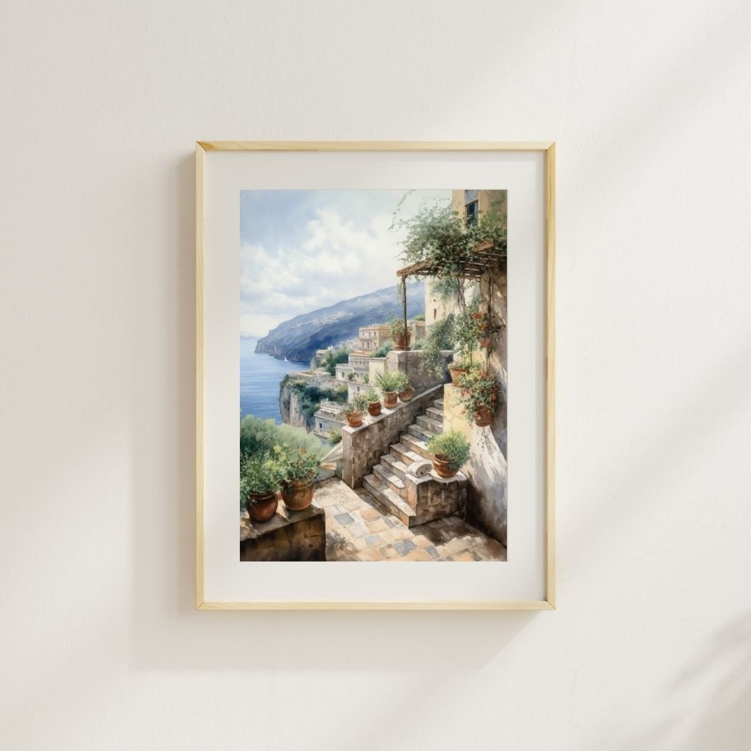 Amalfi Coast Landscape Painting, Wall Art, Wall Art Digital Print ...