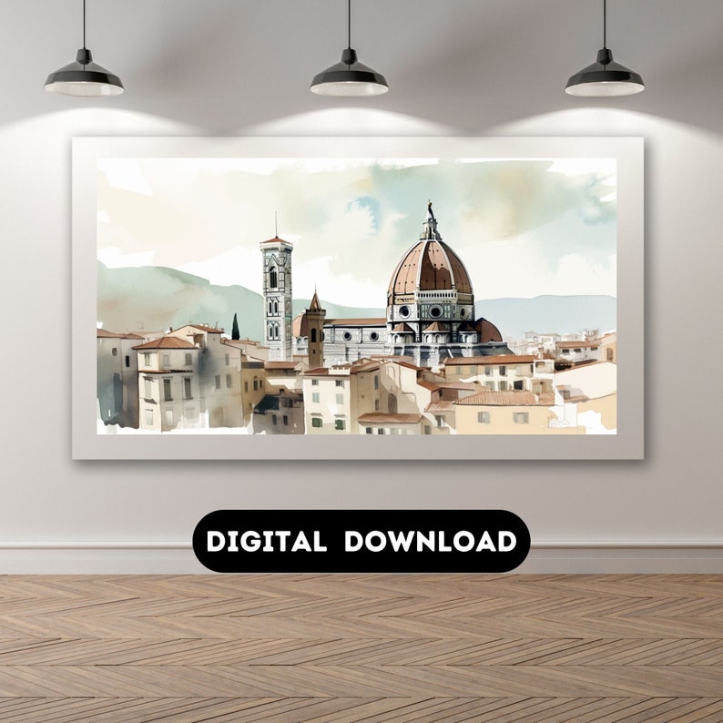 Florence Watercolor Vintage Painting, Antique Art Print, European Wall