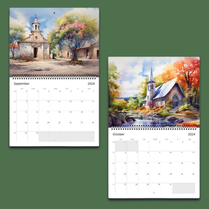 Church Art Wall Calendar, 2024 Wall Calendar, Art Calendar, 12 Month Calendar, Church Wall Art