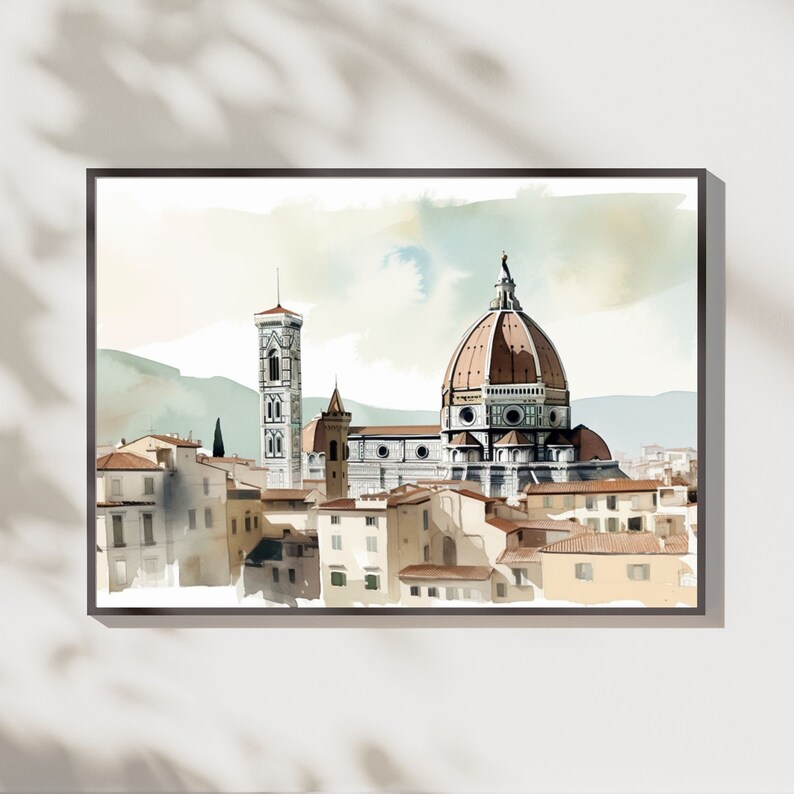 Florence Watercolor Vintage Painting, Antique Art Print, European Wall