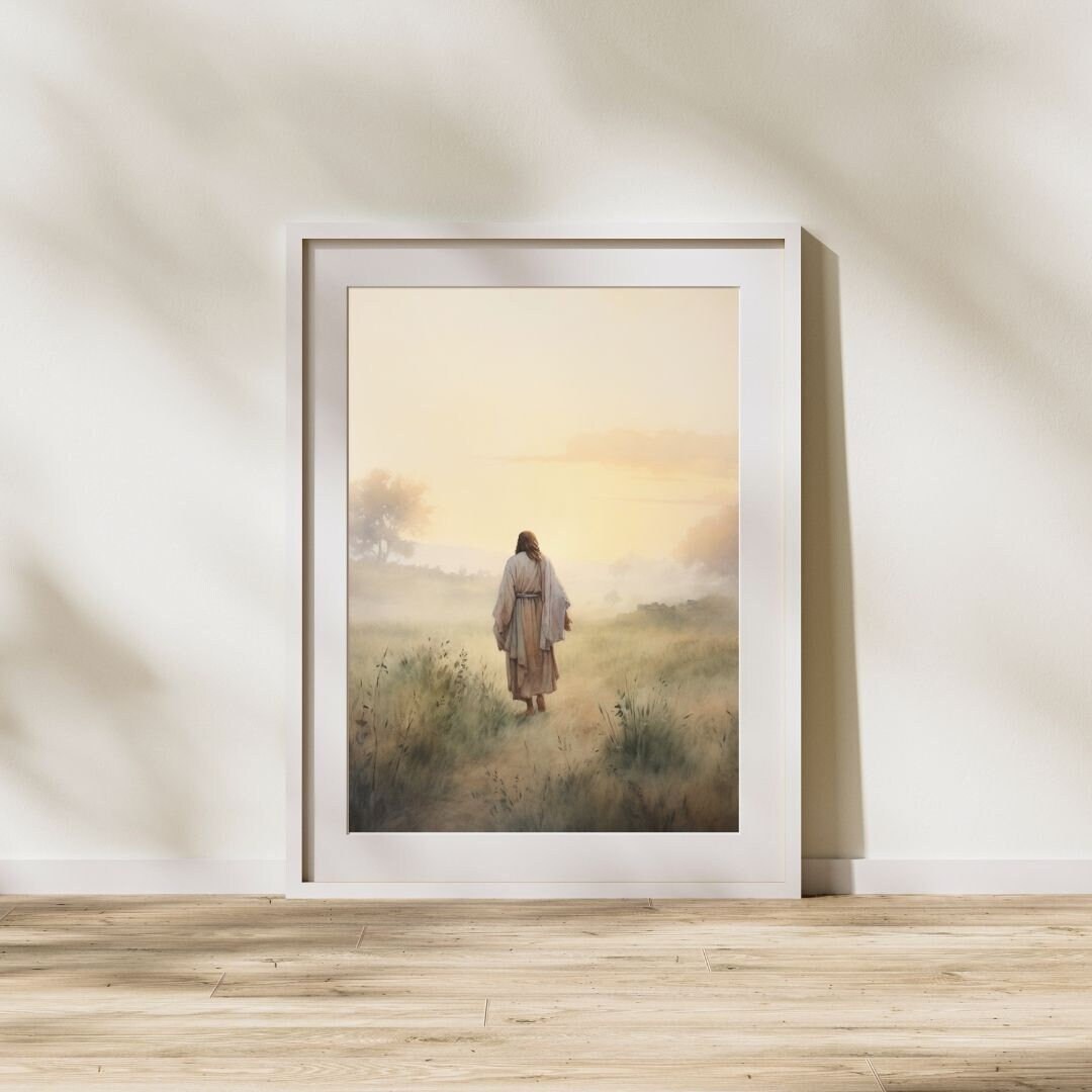 Jesus Walking Art, Set of 2 Art Prints, Bible Art, Jesus Wallart ...