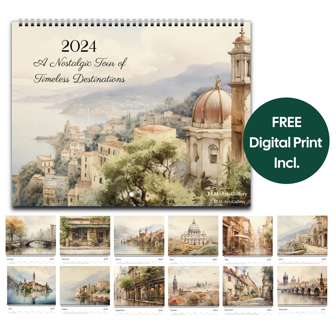 Vintage Destination Wall Calendar Vintage Wall Calendar 2024 Etsy