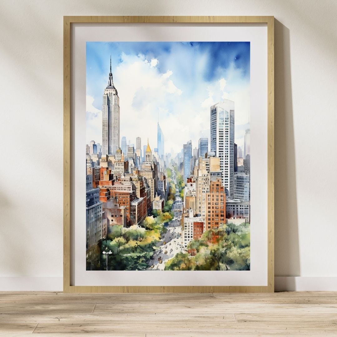 New York City Skyline Painting, Wall Art, Wall Art Digital Print ...