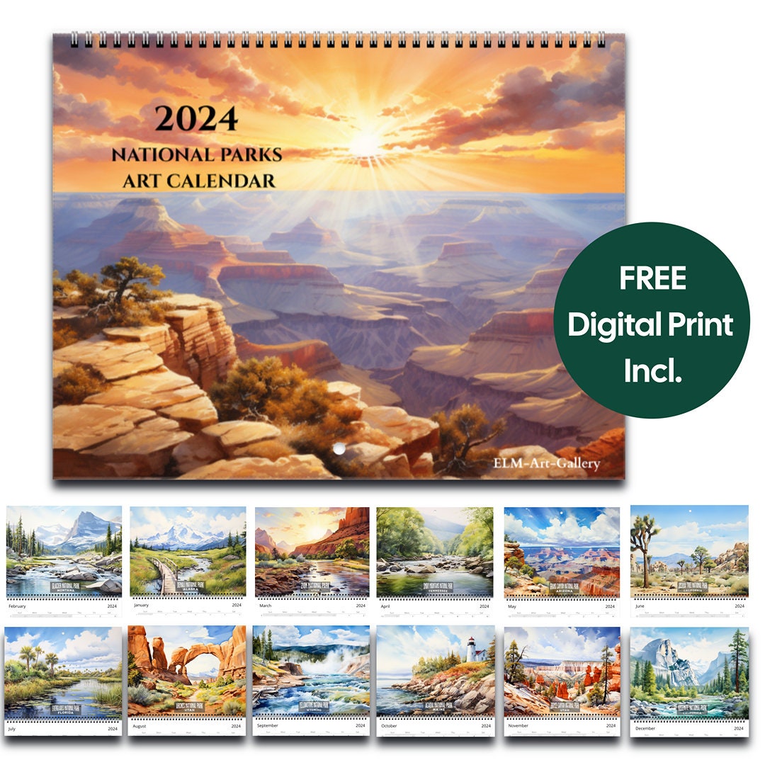 2024 National Parks Wall Calendar, National Parks Art, 2024 Wall