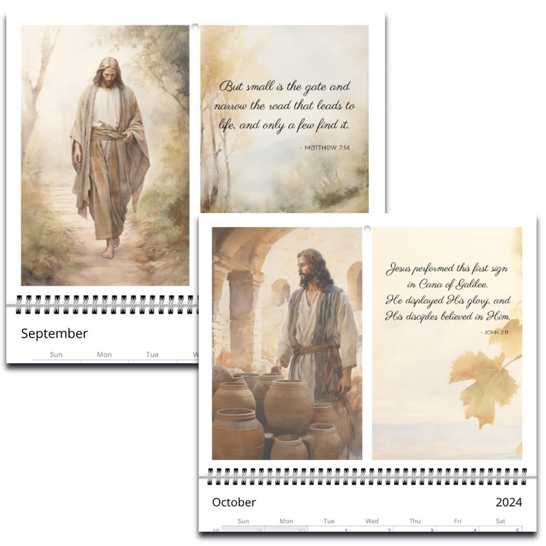 Jesus Art & Scripture Wall Calendar Jesus Calendar 2024 Wall Etsy