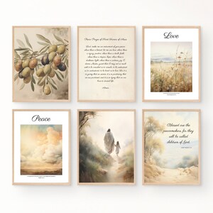 Christian Gallery Wallart, Wallart Set of 6, Peace Prayer, Scripture Wall Art, Wall Art Digital Print, Bible Verses, Christian Wall Art
