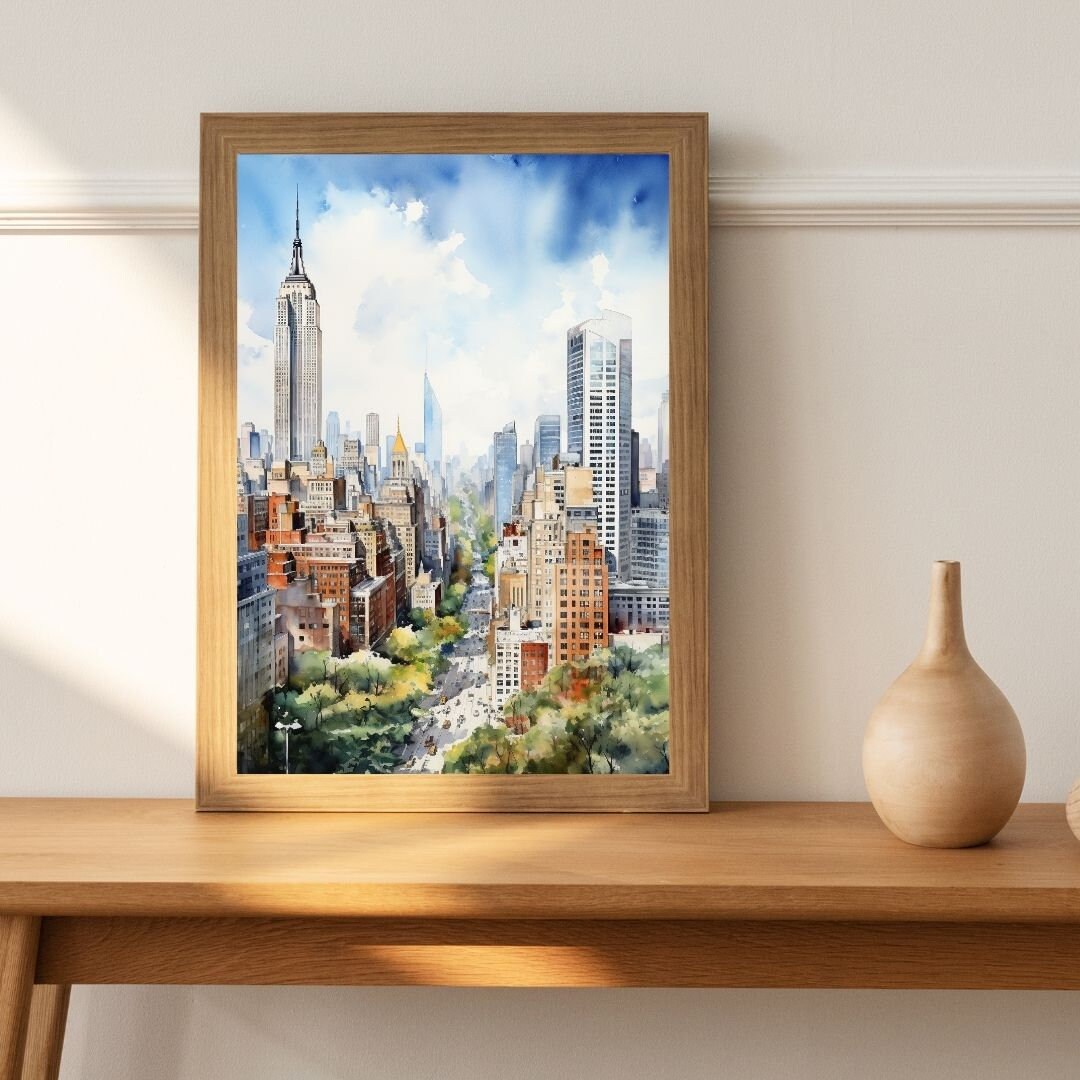New York City Skyline Painting, Wall Art, Wall Art Digital Print ...