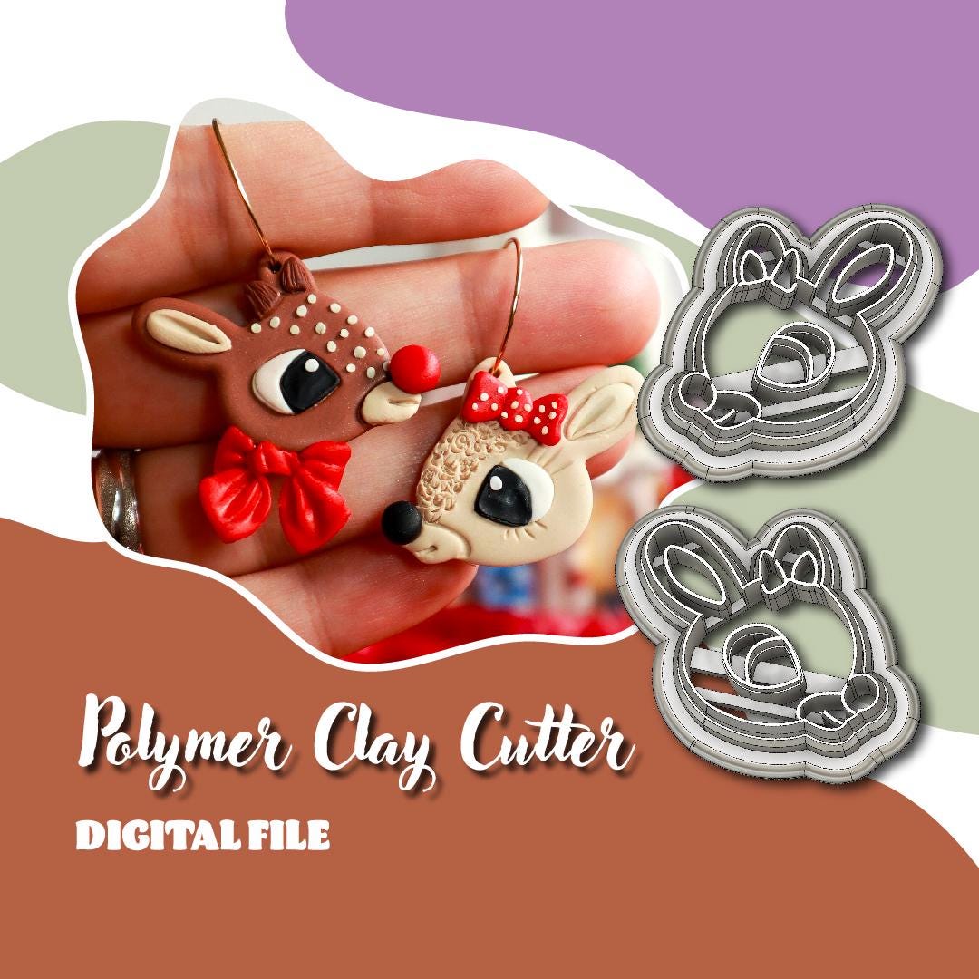 Rudolph Clay Cutter | Digital STL File, Polymer Clay Earrings ...