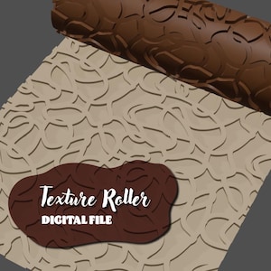 Puede incluir: Un archivo digital para un rodillo de textura impreso en 3D con un patrón marrón y beige. El texto "Texture Roller DIGITAL FILE" está en el rodillo.