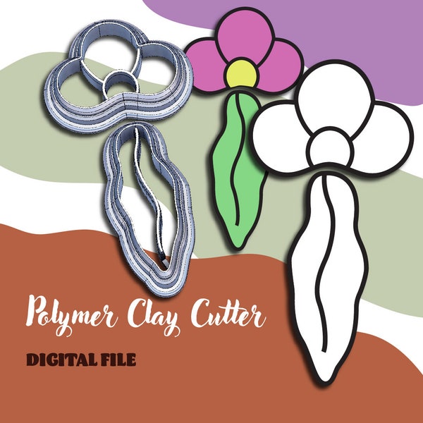 Groovy Flower And Leaf Dangle | Digital STL File, Polymer Clay Cutter, Organic Style, Funky Flowers, Spring Collection, 3 sizes