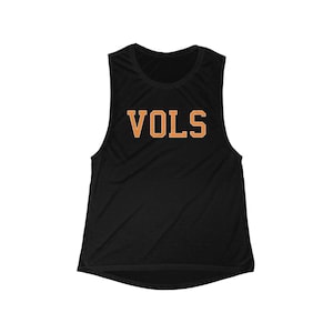 VOLS Flowy Women's Muscle Tank Top Shirt, University of Tennessee Tank, UT Lady Vols Tank, Football Gameday Shirt, Orange and White Tank Top