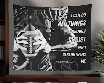 College Dorm Decor Football Wall Hanging Christian Tapestry Football Gift for Son Teen Boy Gift Graduation Football Wall Decor for Boys Room