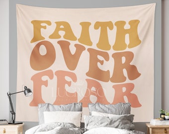 Faith Over Fear Christian Tapestry Boho Decor College Dorm Decor Christian Gift for Her Retro Decor Scripture Tapestry Christian Decor Gift