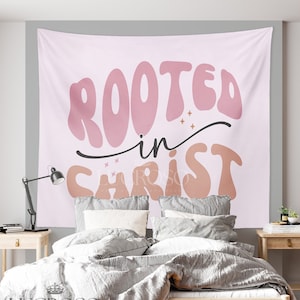 Christian Tapestry College Dorm Decor for Girls Bedroom Art Boho Tapestry Rooted in Christ Christian Nursery Decor Retro Art Christian Gift
